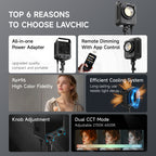 LAVCHIC 200W Bi-Color Video Light | CRI95+ 2700K-6500K | APP Control & 10 FX Modes | Professional Photography Lighting for Studio & Live Streaming