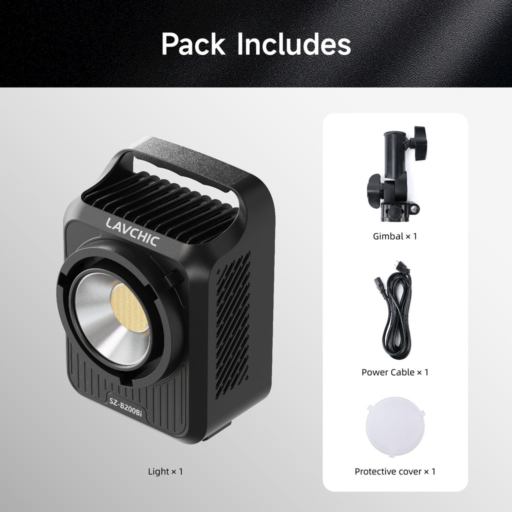 LAVCHIC 200W Bi-Color Video Light | CRI95+ 2700K-6500K | APP Control & 10 FX Modes | Professional Photography Lighting for Studio & Live Streaming