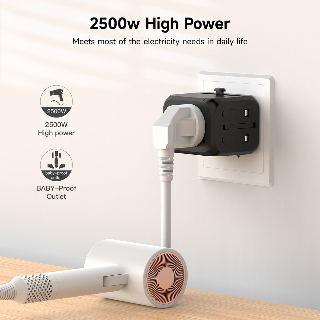 Universal Travel Adapter - All in One for 180+ Countries | US/EU/UK/AUS Plugs
