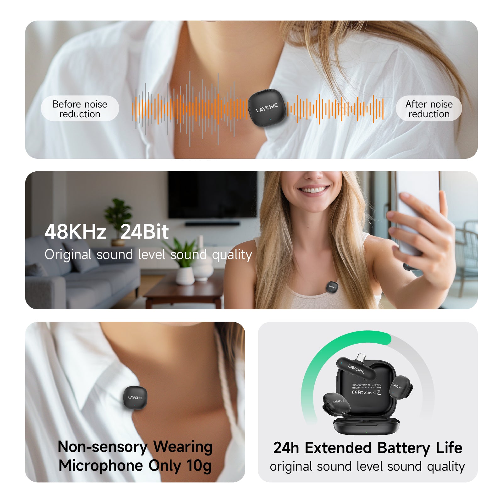 LAVCHIC Wireless Lavalier Mic | 2.4GHz Dual Mics | 48KHz Low Latency | Type-C & Lightning Compatible | for Live Streaming & Vlogging Secondary image