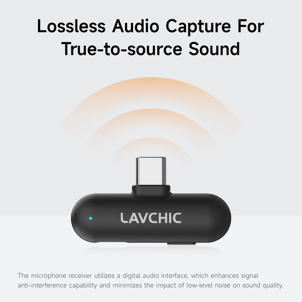 LAVCHIC Wireless Lavalier Mic | 2.4GHz Dual Mics | 48KHz Low Latency | Type-C & Lightning Compatible | for Live Streaming & Vlogging