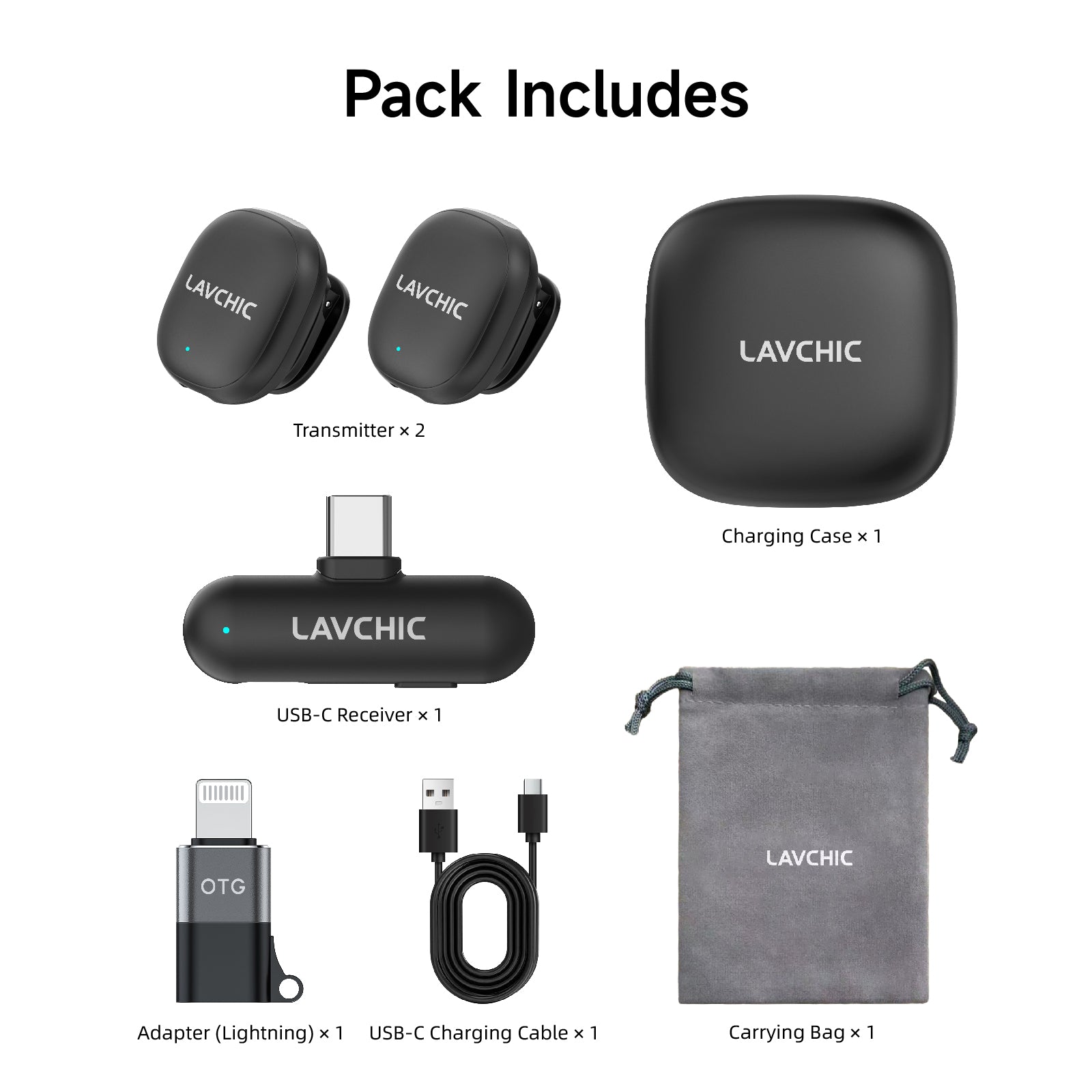 LAVCHIC Wireless Lavalier Mic | 2.4GHz Dual Mics | 48KHz Low Latency | Type-C & Lightning Compatible | for Live Streaming & Vlogging