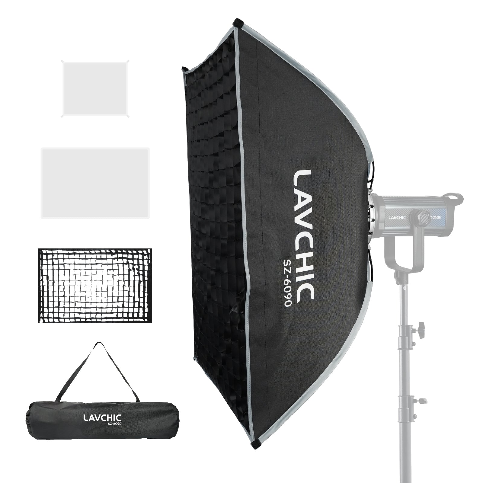 LAVCHIC 60x90cm Rectangular Softbox with Honeycomb Grid, Bowens Mount, Professional Soft Light Modifier for Studio Photography & Video Lighting