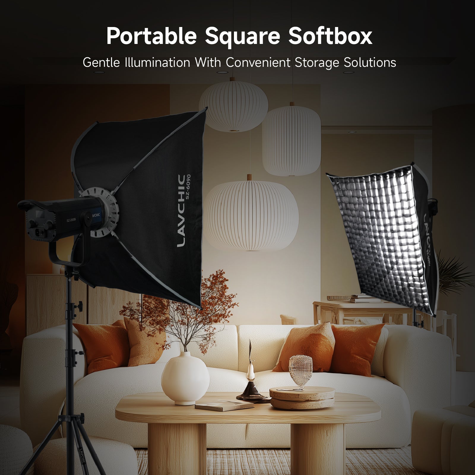 LAVCHIC 60x90cm Rectangular Softbox with Honeycomb Grid, Bowens Mount, Professional Soft Light Modifier for Studio Photography & Video Lighting