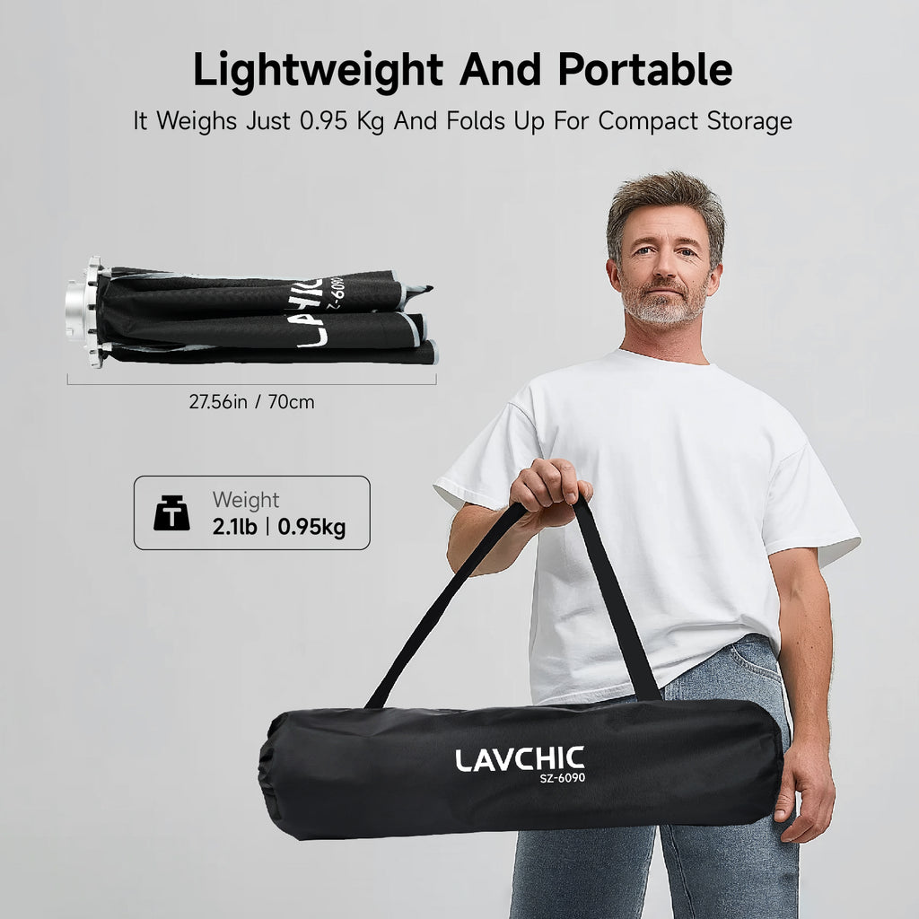 LAVCHIC 60x90cm Rectangular Softbox with Honeycomb Grid, Bowens Mount, Professional Soft Light Modifier for Studio Photography & Video Lighting