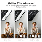 LAVCHIC 60x90cm Rectangular Softbox with Honeycomb Grid, Bowens Mount, Professional Soft Light Modifier for Studio Photography & Video Lighting