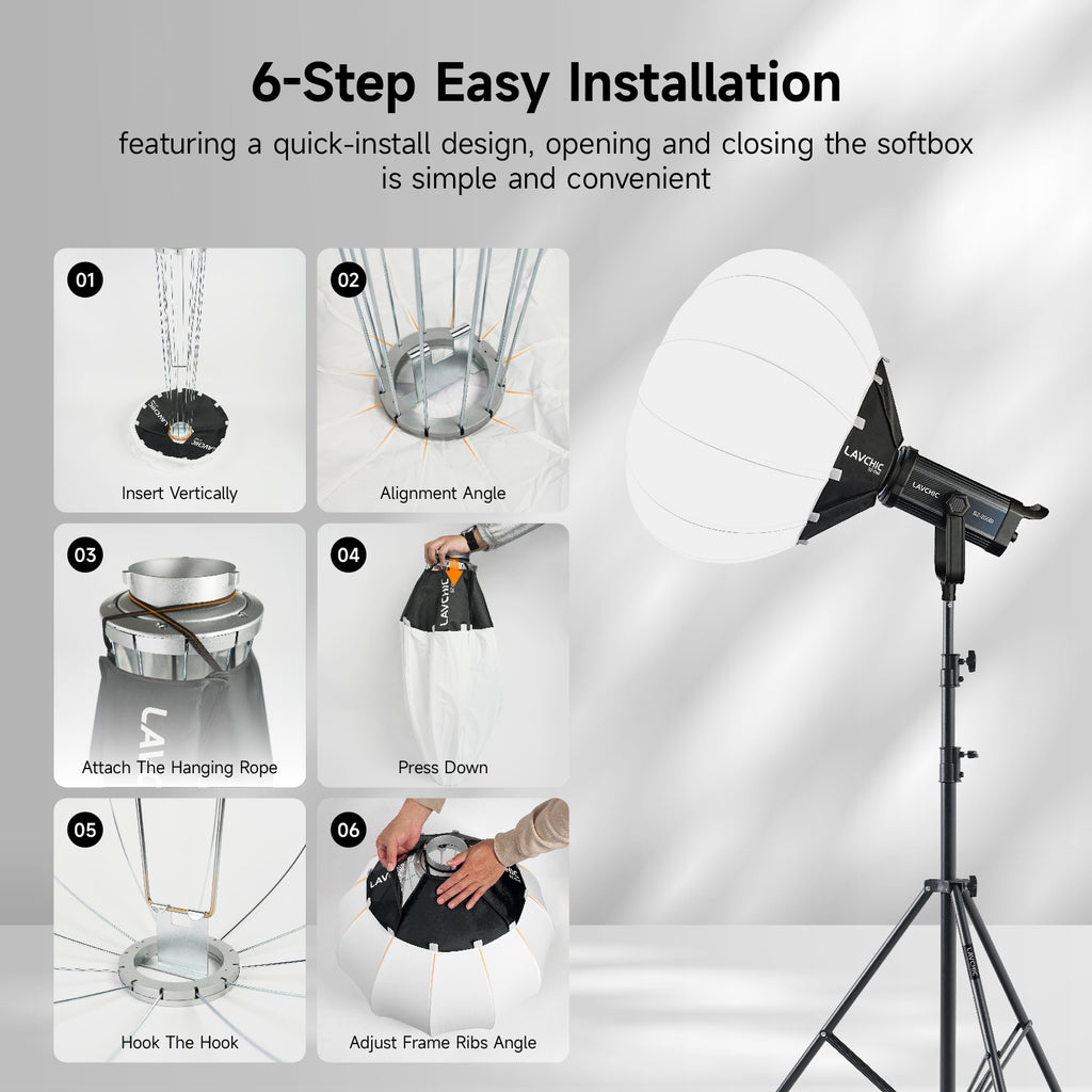 LAVCHIC 65cm Lantern Softbox | Metal Frame | Bowens Mount | Soft Light Modifier for Studio & Video