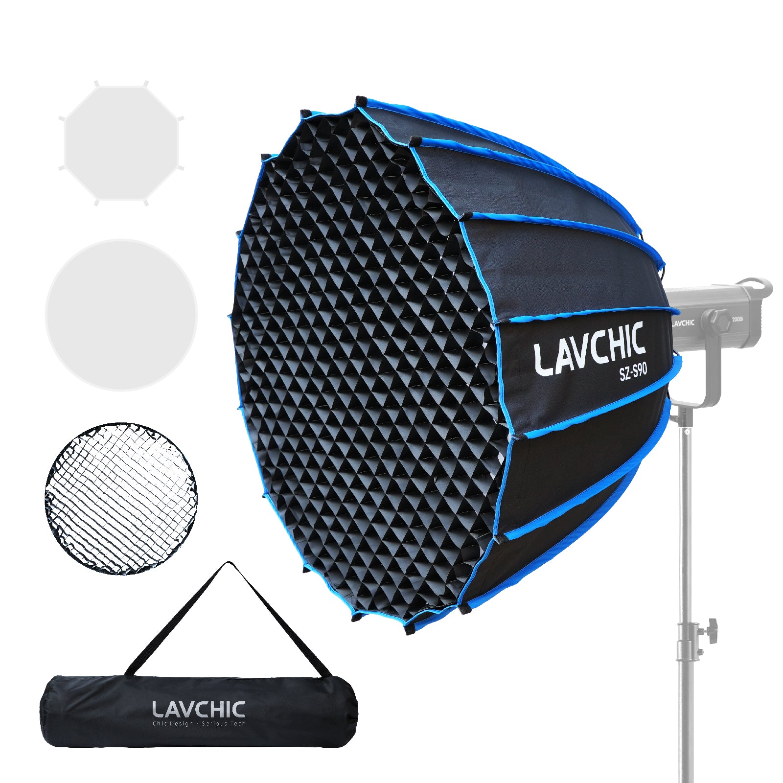 LAVCHIC 90cm Deep Parabolic Softbox | with Honeycomb Grid | Bowens Mount | Professional Soft Light Modifier for Studio & Video Lighting